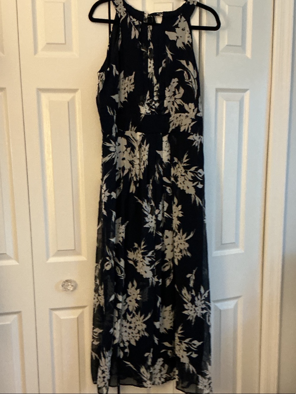 Ronni Nicole Black Maxi Dress with Cream Floral Print